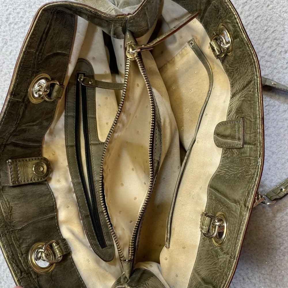 Kate Spade New York‎ Shoulder Bag Womens Green Croc Embossed Patent Chain Tote